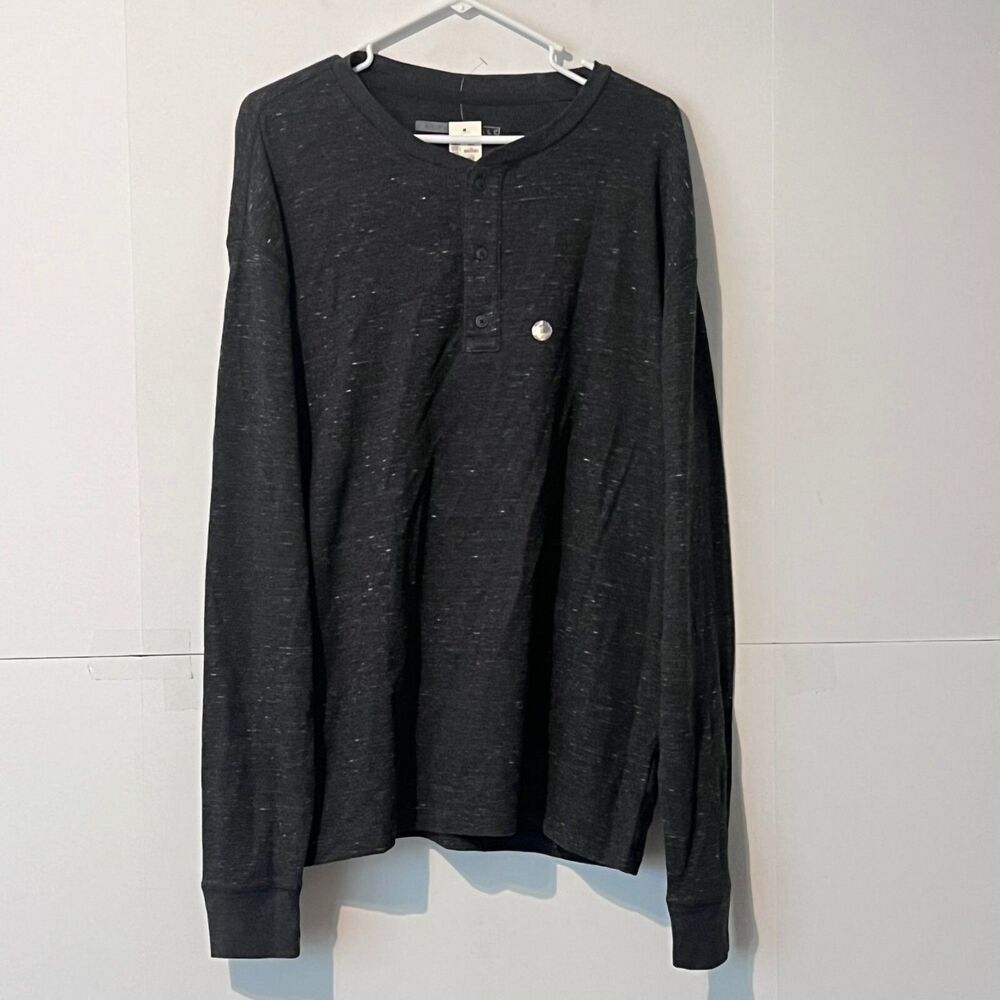 Aeropostale Mens T-Shirt Size L Grey Waffle Knit Henley Thermal Long Sleeve